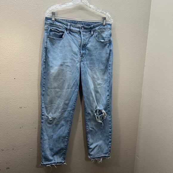 Old Navy High-Rise OG Straight Jeans Women’s Size 12 Light Wash Distressed Ankle - Picture 1 of 9